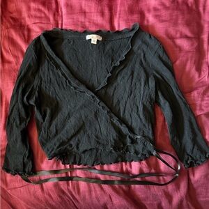 Cute Lace Black Wrap Blouse